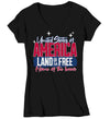 Women's V-Neck Land Of The Free Shirt Patriotic T Shirt 4th July Home Of Brave Typography Independence Day Tee Gift For Her Ladies