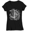 Women's V-Neck Boating Shirt Sailing T Shirt Nautical Tee Compass Anchor Photorealistic Ocean Sea Graphic Boater Sailor Gift Idea Ladies Woman