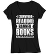 Women's V-Neck I Survived Reading Banned Books Shirt Progressive TShirt Reader leftist Books Bookworm Protect Librarians Gift Idea Ladies