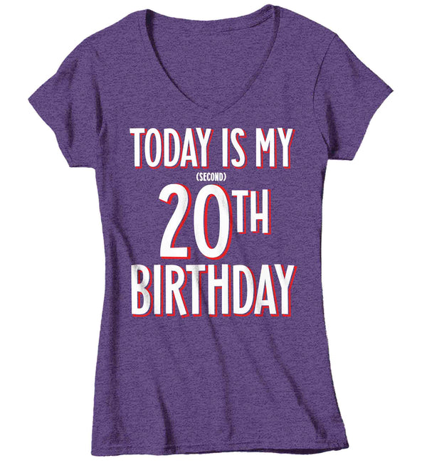 Women's V-Neck Funny 40th Birthday T Shirt It's My Second 20th Humorous Shirt Forty Years Gift Gift Soft Tee Fortieth Bday Ladies-Shirts By Sarah