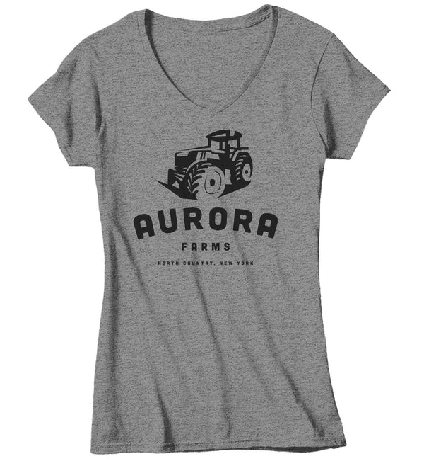 Women's V-Neck Personalized Farm Tractor Shirt Custom Market T Shirt Minimalist Logo Homestead Farming TShirt Ladies Woman Gift Idea-Shirts By Sarah