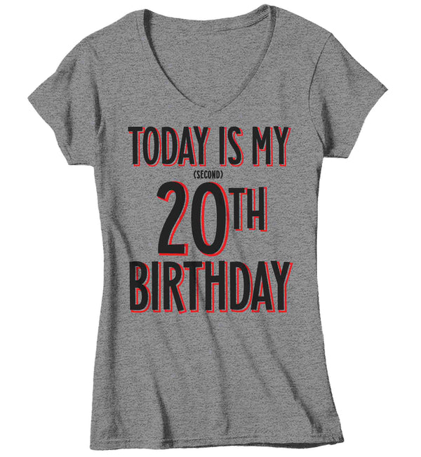 Women's V-Neck Funny 40th Birthday T Shirt It's My Second 20th Humorous Shirt Forty Years Gift Gift Soft Tee Fortieth Bday Ladies-Shirts By Sarah