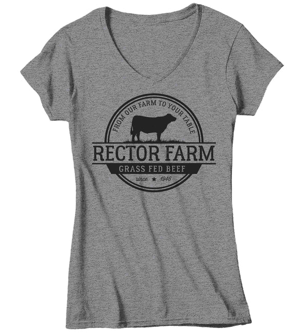 Women's V-Neck Personalized Farm Cattle Shirt Custom Beef Meats T Shirt Minimalist Logo Homestead Farming TShirt Ladies Gift Idea-Shirts By Sarah