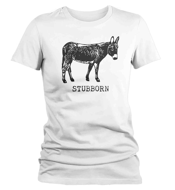 Women's Funny Donkey Shirt Stubborn Ass Hilarious Joke Play On Words Novelty Gift Saying Joke Graphic Tee Ladies For Her-Shirts By Sarah