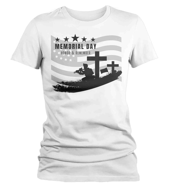 Women's Memorial Day Shirt Patriotic T-Shirt Honor & Remember Patriot Fallen Soldier Military United States Veteran Graphic Tee Ladies-Shirts By Sarah