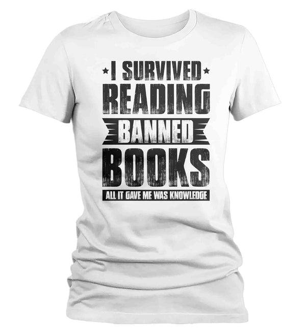 Women's I Survived Reading Banned Books Shirt Progressive TShirt Reader leftist Books Bookworm Protect Librarians Gift Idea Ladies-Shirts By Sarah