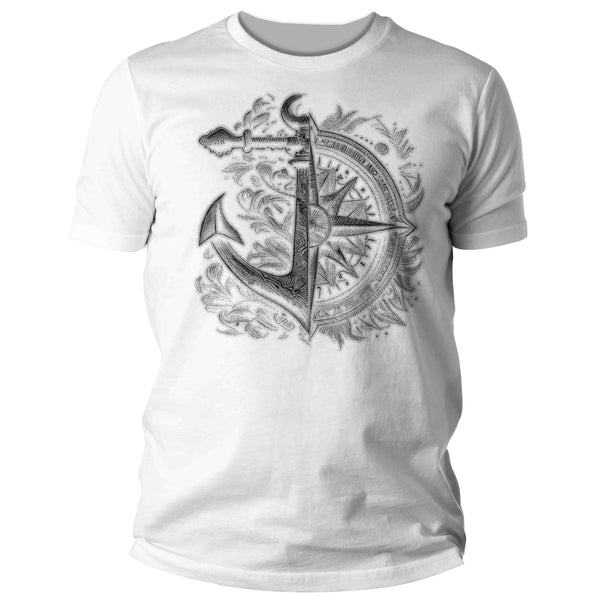 Men's Boating Shirt Sailing T Shirt Nautical Tee Compass Anchor Photorealistic Ocean Sea Graphic Boater Sailor Gift Idea Unisex Man-Shirts By Sarah