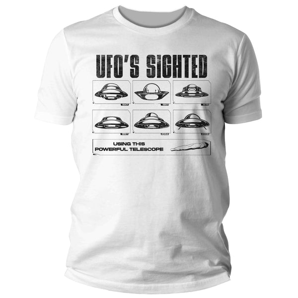 Men's Funny UFO Shirt Cannabis Weed T Shirt UFOs Seen With Telescope Joint Gift Pot Marijuana Humor Graphic Tee Man For Him Unisex-Shirts By Sarah