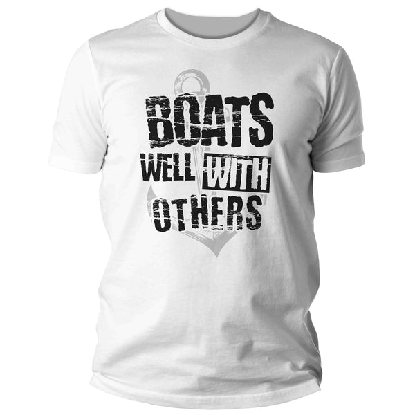 Men's Funny Boater Shirt Boats Well With Others T Shirt Gift For Him Boating Floater Anchor Humor Nautical Tee Pontoon Unisex Man-Shirts By Sarah