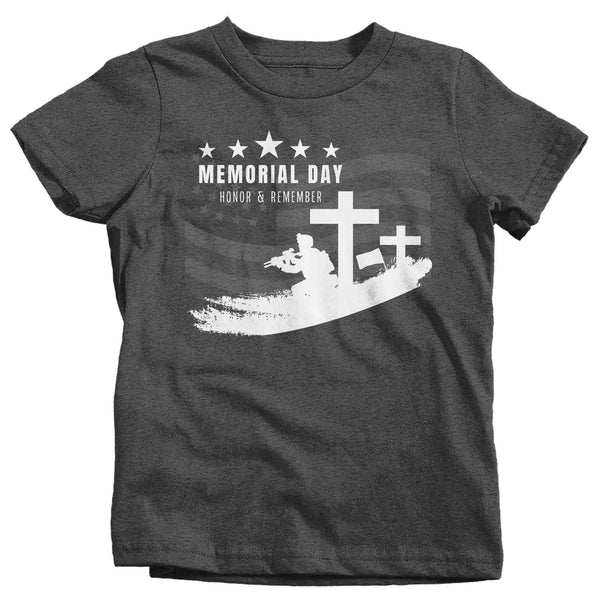 Kids Memorial Day Shirt Patriotic T-Shirt Honor & Remember Patriot Fallen Soldier Military United States Veteran Graphic Tee Unisex Youth-Shirts By Sarah