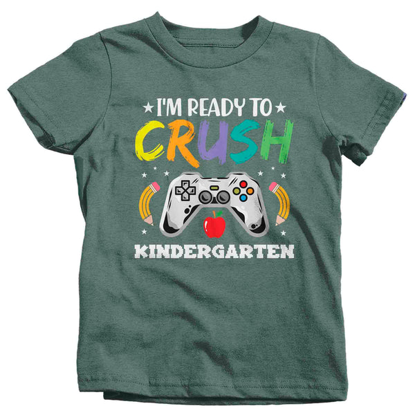 Kids Ready To Crush Kindergarten Shirt Gamer T Shirt Tee Boy's Girl's K Gaming Back To Grade Elementary Gift School Unisex Youth TShirt-Shirts By Sarah