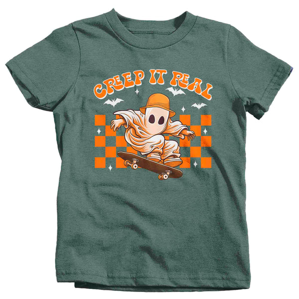 Kids Funny Halloween T Shirt Creep It Real Shirt Skateboard Ghost Skater Fun T Shirt Halloween Gift Shirts Unisex-Shirts By Sarah