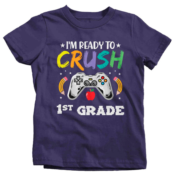 Kids Ready To Crush 1st Grade Shirt Gamer T Shirt Tee Boy's Girl's First Grade Gaming Back To Grade Gift School Unisex Youth TShirt-Shirts By Sarah