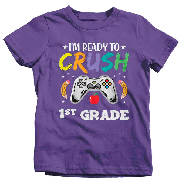 Kids Ready To Crush 1st Grade Shirt Gamer T Shirt Tee Boy's Girl's First Grade Gaming Back To Grade Gift School Unisex Youth TShirt-Shirts By Sarah