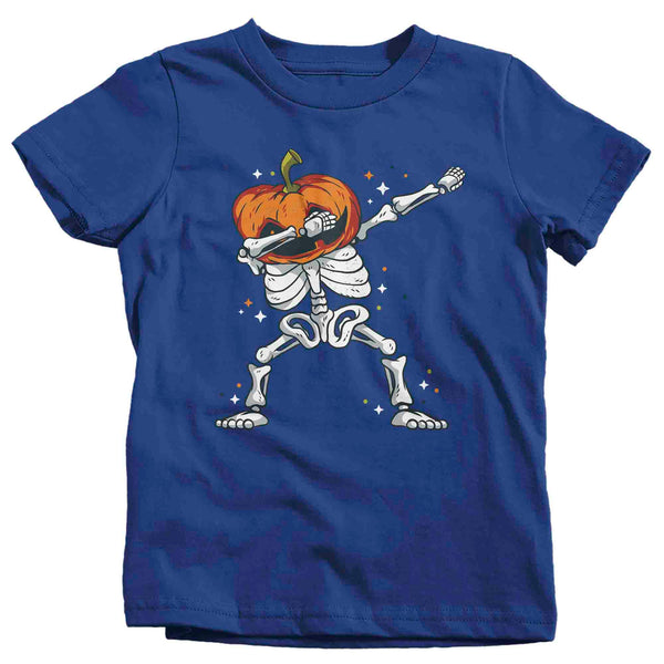 Kids Funny Halloween T Shirt Dabbing Pumpkin Shirt Dancing Bones Cute Skeleton T Shirt Halloween Gift Shirts Unisex-Shirts By Sarah
