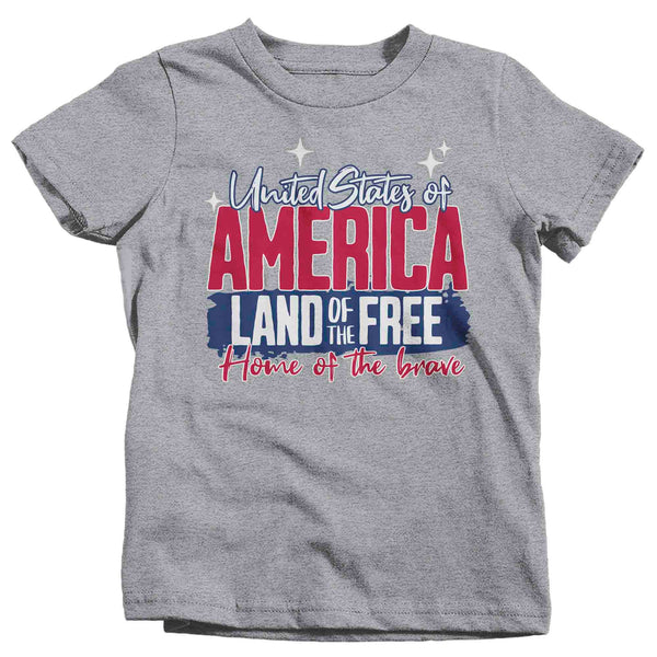 Kids Land Of The Free Shirt Patriotic T Shirt 4th July Home Of Brave Typography Independence Day Tee Gift For Youth Unisex-Shirts By Sarah