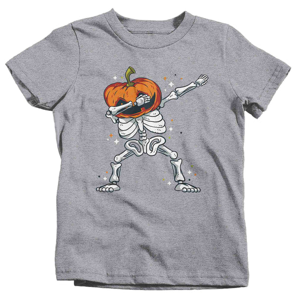 Kids Funny Halloween T Shirt Dabbing Pumpkin Shirt Dancing Bones Cute Skeleton T Shirt Halloween Gift Shirts Unisex-Shirts By Sarah