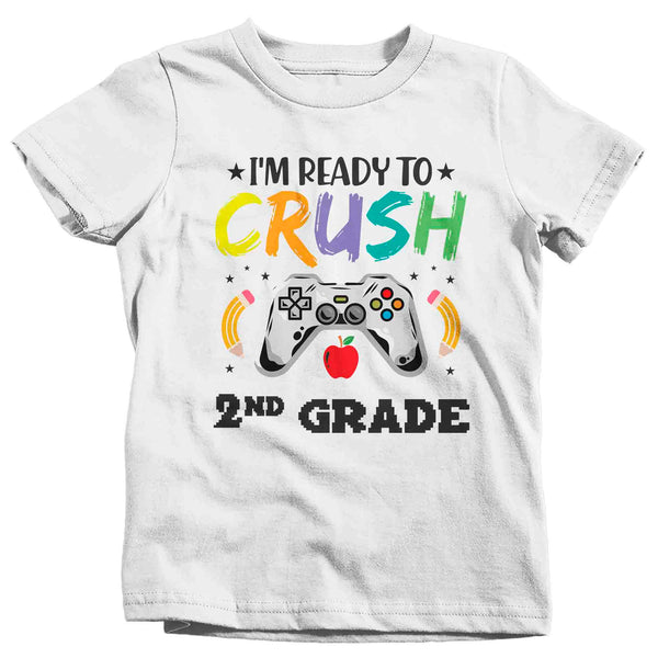 Kids Ready To Crush 2nd Grade Shirt Gamer T Shirt Tee Boy's Girl's Second Grade Gaming Back To Grade Gift School Unisex Youth TShirt-Shirts By Sarah