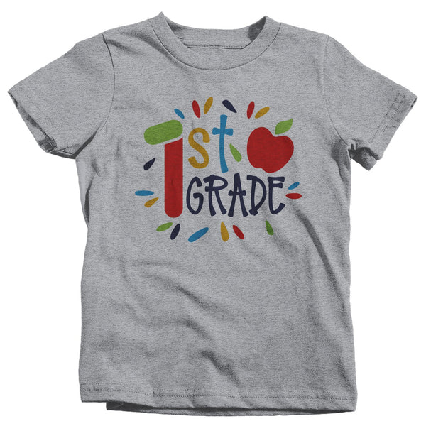 Kids Cute 1st Grade T Shirt Cute First Shirt Boy's Girl's First Grade Back To School Apple TShirt-Shirts By Sarah