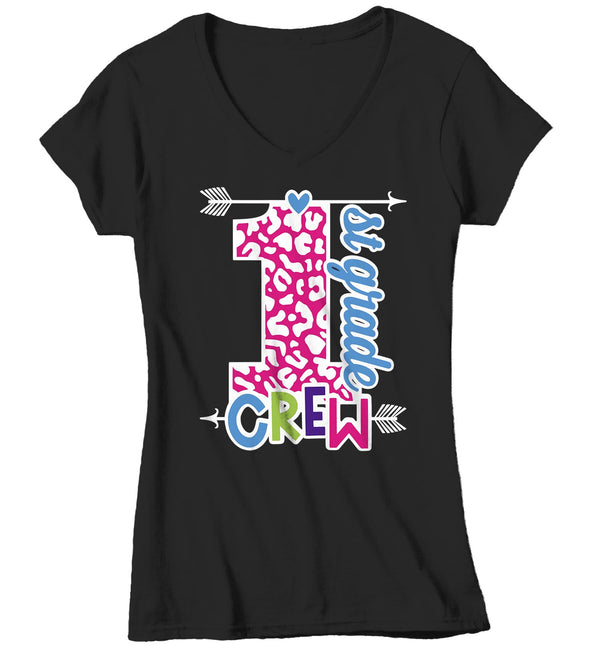 Women's First Grade Teacher T Shirt 1st Grade Crew T Shirt Cute Leopard Print Shirt 1st Teacher Gift Shirts-Shirts By Sarah