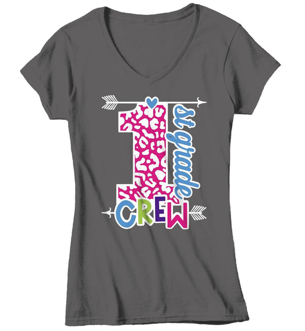 Women's First Grade Teacher T Shirt 1st Grade Crew T Shirt Cute Leopard Print Shirt 1st Teacher Gift Shirts-Shirts By Sarah