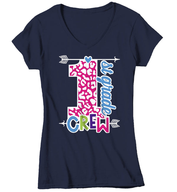 Women's First Grade Teacher T Shirt 1st Grade Crew T Shirt Cute Leopard Print Shirt 1st Teacher Gift Shirts-Shirts By Sarah