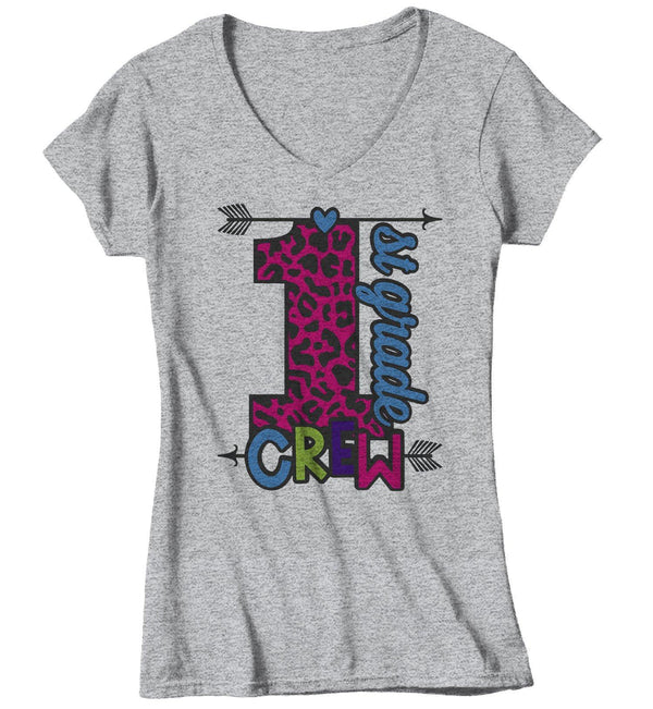 Women's First Grade Teacher T Shirt 1st Grade Crew T Shirt Cute Leopard Print Shirt 1st Teacher Gift Shirts-Shirts By Sarah