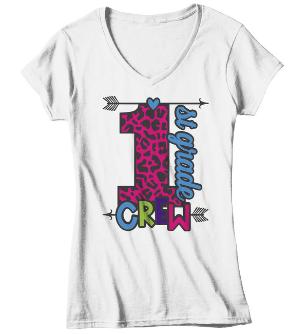 Women's First Grade Teacher T Shirt 1st Grade Crew T Shirt Cute Leopard Print Shirt 1st Teacher Gift Shirts-Shirts By Sarah