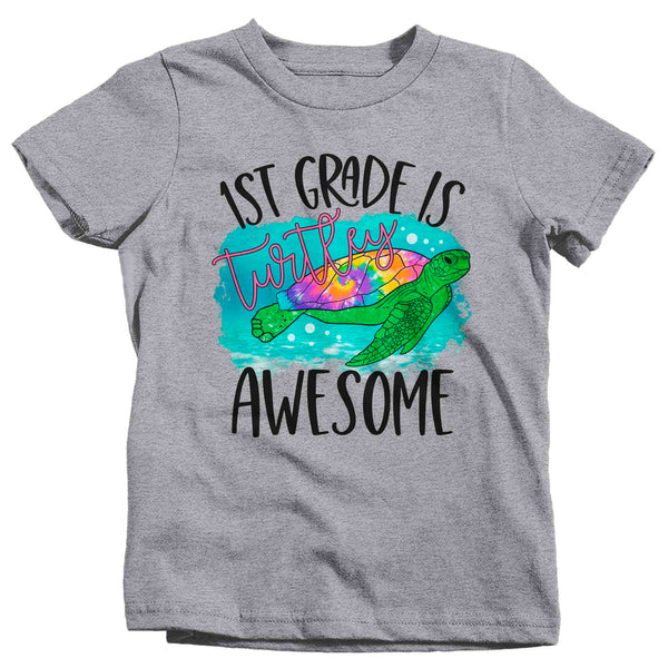Kids 1st Grade Shirt Sea Turtle Awesome T Shirt Turtley First Grade 1 Tie Die Rainbow Hippie Retro Boho Cute Tee Unisex Back To School-Shirts By Sarah
