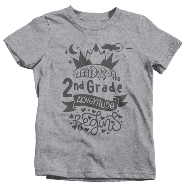 Kids Cute 2nd Grade T Shirt Typography Adventure Begins Shirt Boy's Girl's Second Grade Back To School TShirt-Shirts By Sarah