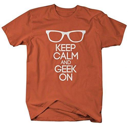 Shirts By Sarah Men's Keep Calm Geek On T-Shirt Glasses Nerd Shirts-Shirts By Sarah