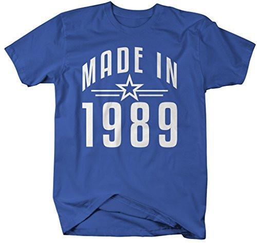 Shirts By Sarah Men's Made In 1989 Birthday T-Shirt Retro Star Custom Shirts-Shirts By Sarah