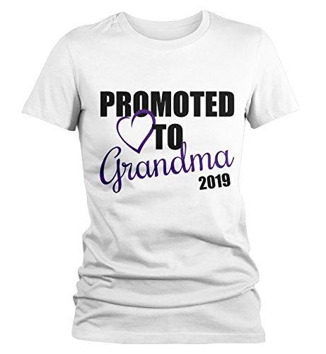 Shirts By Sarah Women's Promoted To Grandma 2019 T-Shirt New Grandparents Baby Reveal-Shirts By Sarah