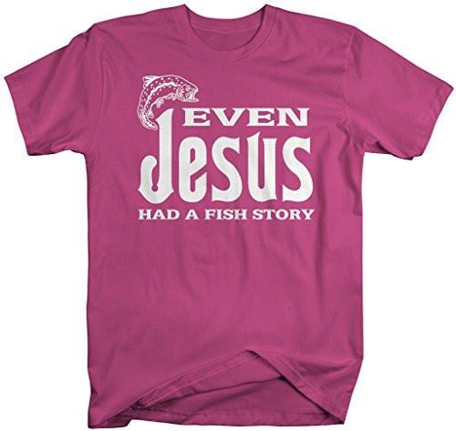Shirts By Sarah Men's Funny Fishing T-Shirt Even Jesus Had A Fish Story-Shirts By Sarah