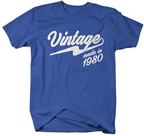 Shirts By Sarah Men's Vintage Made In 1980 T-Shirt Retro Birthday Shirts-Shirts By Sarah