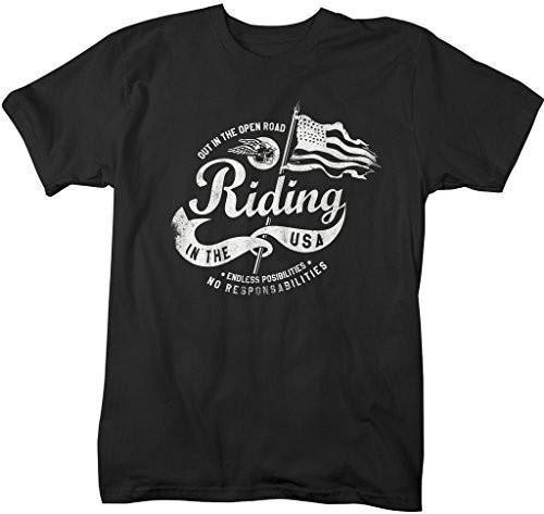 Shirts By Sarah Men's Motorcycle T-Shirt Open Road USA Flag Patriotic Shirt-Shirts By Sarah