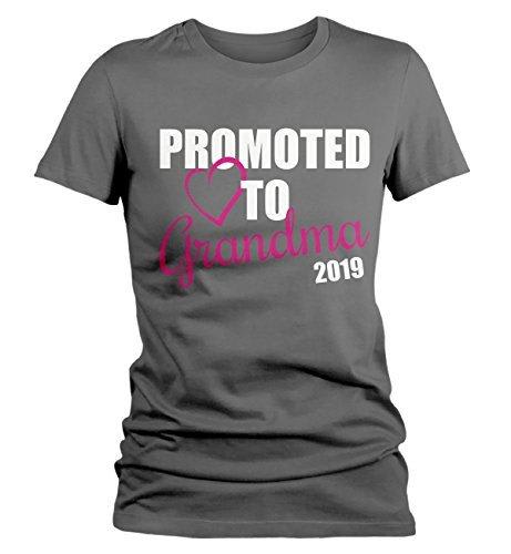 Shirts By Sarah Women's Promoted To Grandma 2019 T-Shirt New Grandparents Baby Reveal-Shirts By Sarah