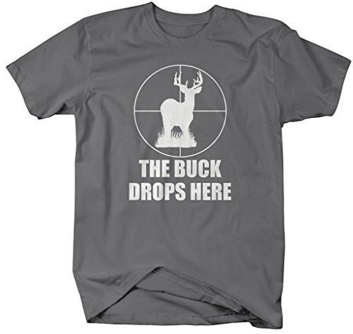 Shirts By Sarah Men's Funny Hunting T-Shirt Buck Drops Here Deer Shirt-Shirts By Sarah