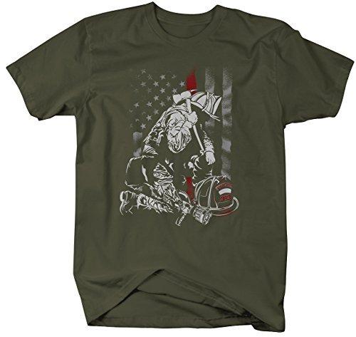 Shirts By Sarah Men's Firefighter Red Line T-Shirt Flag Fireman Shirt Kneel Shirt-Shirts By Sarah