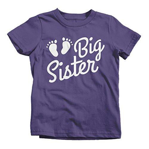 Shirts By Sarah Girl's Big Sister Baby Feet T-Shirt Cute Promoted Shirts-Shirts By Sarah