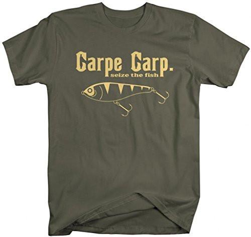 Shirts By Sarah Men's Funny Fishing T-Shirt Carpe Carp seize The Fish-Shirts By Sarah
