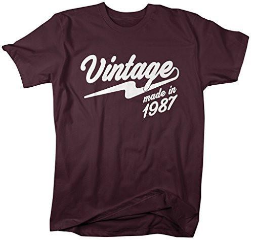 Shirts By Sarah Men's Vintage Made In 1987 T-Shirt Retro Birthday Shirts-Shirts By Sarah