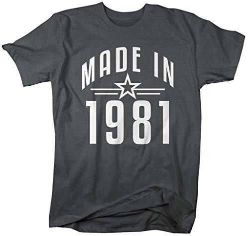 Shirts By Sarah Men's Made In 1981 Birthday T-Shirt Retro Star Custom Shirts-Shirts By Sarah