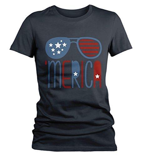 Shirts By Sarah Women's 'Merica T-Shirt Glasses Hipster Independence Shirt-Shirts By Sarah