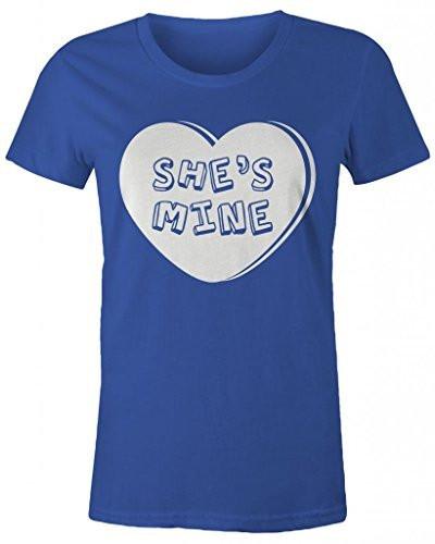 Shirts By Sarah Women's Matching Valentine's Day Couples T-Shirts She's Mine Heart Shirts-Shirts By Sarah