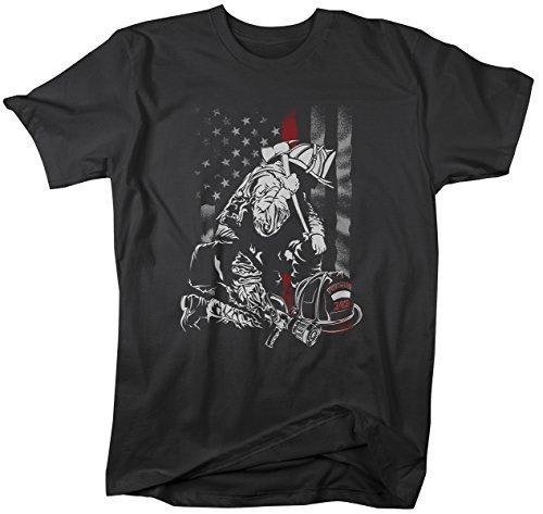 Shirts By Sarah Men's Firefighter Red Line T-Shirt Flag Fireman Shirt Kneel Shirt-Shirts By Sarah