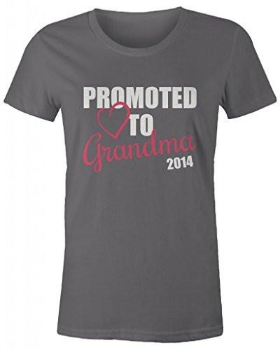 Shirts By Sarah Women's Promoted To Grandma 2014 T-Shirt New Grandparents Baby Reveal-Shirts By Sarah