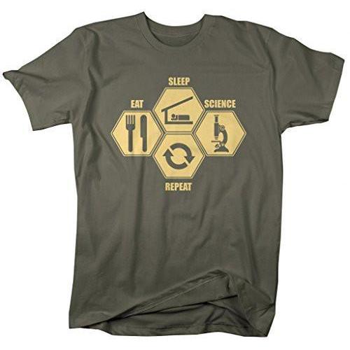 Shirts By Sarah Men's Eat Sleep Science Repeat Geek T-Shirt Science Apparel-Shirts By Sarah