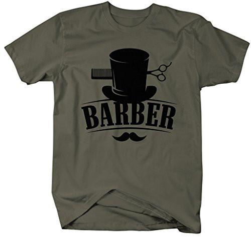 Shirts By Sarah Men's Barber T-Shirt Top Hat Vintage Hipster Mustache Barbers Shirts-Shirts By Sarah