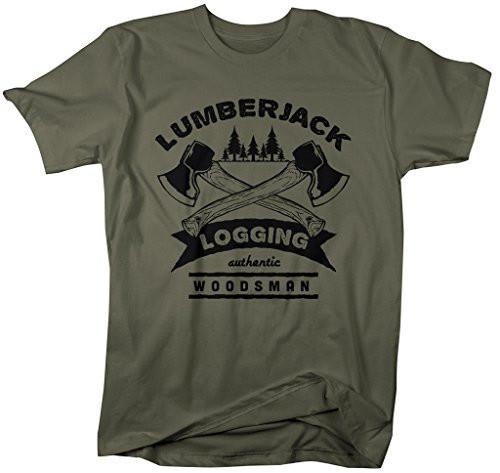 Shirts By Sarah Men's Lumberjack Logging Woodsman Ring Spun Cotton T-Shirt-Shirts By Sarah